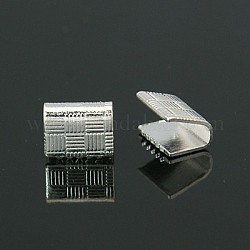Brass Ribbon Crimp Ends, Lead Free and Cadmium Free, Silver Color, Size: about 7mm long, 5.5mm thick
