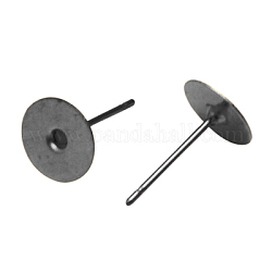 Stud Earring Settings, Lead Free and Cadmium Free, Brass Head and Stainless Steel Pin, Gunmetal, Tray: 8mm, Pin: 0.7mm