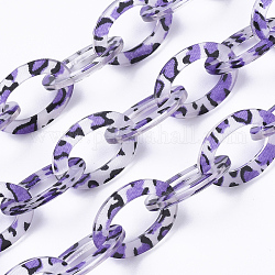 Chaînes de câbles transparentes en acétate de cellulose (résine), style imprimé léopard imitation, Ovale Plat, orchidée noire, lien: 23x16x2 mm