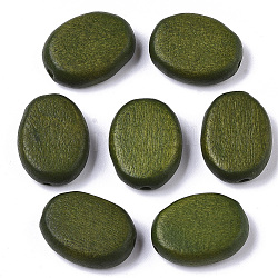 Cuentas de madera natural pintada, oval, verde oliva, 18x14x5.5mm, agujero: 1.5 mm