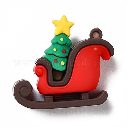 PVC-Kunststoff-Anhänger, Weihnachtsschlitten, rot, 42x41.5x18 mm, Bohrung: 3 mm