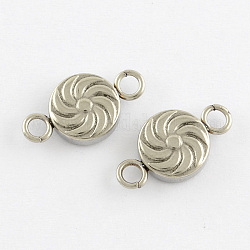 Flat Round with Vortex Pattern Stainless Steel Links, Stainless Steel Color, 16.5x9x3mm, Hole: 2mm