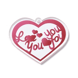 Pendentif acrylique transparent saint valentin, breloque coeur, vieille rose, 40.5x49.5x2mm, Trou: 3mm