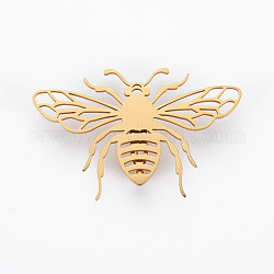 ミツバチのブローチ  バックパックの服のための201つのステンレス鋼の昆虫の襟章  ニッケルフリー＆鉛フリー  ゴールドカラー  31.5x49.5x6.5mm  ピン：0.7mm