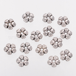 Сердца тибетские шармы типа тибетские серебряные шарики проставки, без свинца, без никеля и без кадмия, античное серебро, диаметром около 7.5 мм , отверстие : 1 мм