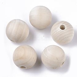 Perles en bois naturel non fini, ronde, floral blanc, 29~30x26~26.5mm, Trou: 9~10mm