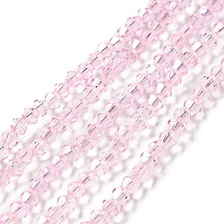 Transparent Electroplate Glass Beads Strands, AB Color Plated, Faceted Bicone, Pearl Pink, 4.5x4mm, Hole: 0.7mm, about 88~92pcs/strand, 13.50~14.06 inch(34.3~35.7cm)