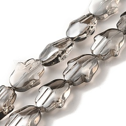 Trasparenti perle di vetro placca fili, lustro di perla placcato, mano hamsa, grigio scuro, 17.8x13.5x7.5mm, Foro: 1.3 mm, circa 40pcs/filo, 27.95 pollice (71 cm)