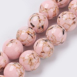Sea Shell and Synthetic Turquoise Assembled Beads Strands, Round, Misty Rose, 10mm, Hole: 1.2mm, about 40pcs/strand, 15.5 inch(39.5cm)
