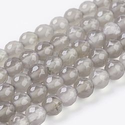 Fili di perle agata grigio naturale , tondo sfaccettato, 6mm, Foro: 1 mm, circa 31pcs/filo, 7.3 pollice