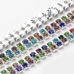 Cadenas de strass Diamante de imitación de bronce, con carrete, dos filas de cadenas de la taza del rhinestone, color plateado, colorido, 6mm, aproximamente 10 yardas / rodillo