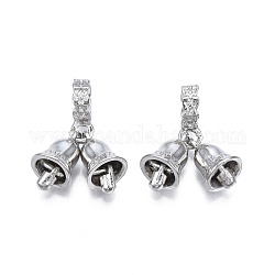 Rack Plating Alloy European Dangle Charms, Large Hole Beads, Cadmium Free & Lead Free, Double Bells, Platinum, 33mm, Hole: 4.5mm, Bell: 13x8mm