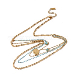 Collier multicouche pendentif soleil turquoise synthétique avec perles en plastique, 304 collier bohème en acier inoxydable pour femme, or, large: 1.6 mm, 2 mm et 3 mm, 16.14 pouce (41 cm)