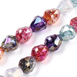 Transparent Electroplate Glass Beads Strands, AB Color Plated, Faceted, Teardrop, Colorful, 10.5x10mm, Hole: 1.2mm, about 33pcs/strand, 13.78 inch(35cm)