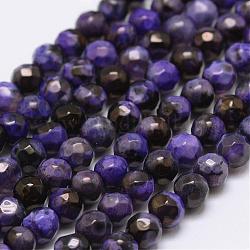 Brins de perles d'agate craquelée de feu naturel à facettes, ronde, teints et chauffée, violet, 4mm, Trou: 0.8mm, Environ 90~92 pcs/chapelet, 14 pouce (35.6 cm)