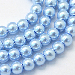 Backen gemalt pearlized Glasperlen runden Perle Stränge, Himmelblau, 8~9 mm, Bohrung: 1 mm, ca. 105 Stk. / Strang, 31.4 Zoll