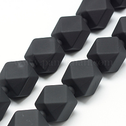 Perlas de acrílico de estilo de goma hebras, polígono, negro, 19.5x18x18mm, agujero: 3 mm