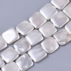 Shell Pearl Beads Strands, Spray Painted, Square, WhiteSmoke, 14~15x14~15x3~4mm, Hole: 0.8mm, about 25pcs/Strand, 14.96 inch