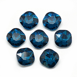 Similistein Cabochons Glas Strass, facettiert, zurück vernickelt, Viereck, blaugrün, 12x12x5 mm