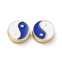Perles d'émail d'alliage de placage de support, plat rond avec motif yin yang, or, bleu, 11x4mm, Trou: 1.6mm