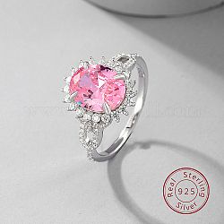 Овальное регулируемое кольцо из стерлингового серебра с родиевым покрытием, с розовым кубическим цирконием, с 925 маркой, платина, размер США 6 (16.5 мм)