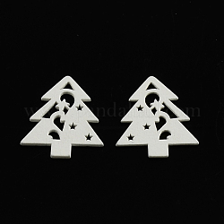 Teñidos cabuchones de madera del árbol de navidad, blanco, 34x29x2mm