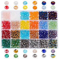 Hobbiesay 1008 pièces 24 couleurs galvanoplastie perles de verre brins, ab plaqué couleur et transparent, facette, rondelle, couleur mixte, 6x5mm, Trou: 1mm, 42 pcs / couleur