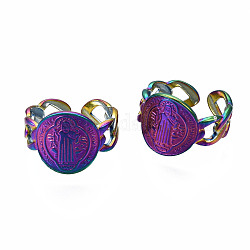 Овальные с кольцами-манжетами в виде Иисуса, Радужный цвет 304 широкие открытые кольца из нержавеющей стали для женщин, размер США 9 3/4 (19.5 мм)