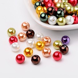 Lustro perla perline di vetro perlato, colore misto, 8mm, Foro: 1 mm, circa 100pcs/scatola