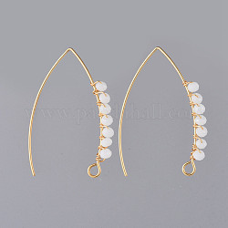 Crochets d'oreilles en 304 acier inoxydable, avec perles de verre rondelles à facettes et boucle horizontale, or, blanc, 40x28x3mm, Trou: 3x2mm, pin: 0.8 mm
