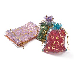 Sacs en organza imprimé cœur, sacs-cadeaux, rectangle, couleur mixte, 18x13 cm