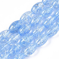 Transparentes cuentas de vidrio craquelado hebras, teñido y climatizada, oval, azul aciano, 13x8mm, agujero: 1.2 mm, aproximamente 30 pcs / cadena, 15.75'' (40 cm)