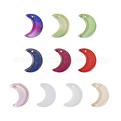Cheriswelry 100Pcs 10 Style Glass Pendants, DIY Accessories for Jewelry Making, with Glitter Powder, Moon, Mixed Color, 16x11.5x3mm, Hole: 1.2mm, 10pcs/style