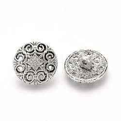 Tibetan Style Alloy Buttons,  Flat Round, Antique Silver, 20.5x7.5mm, Hole: 2mm