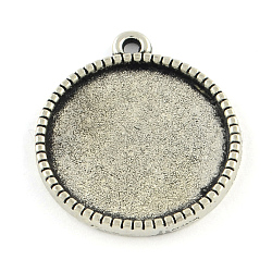 Tibetan Style Alloy Flat Round Pendant Cabochon Settings, Cadmium Free & Lead Free, Antique Silver, Tray: 12mm, 18x14.5x2mm, Hole: 2mm, about 909pcs/1000g