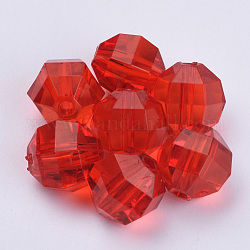 Transparent Acrylic Beads, Faceted, Round, Red, 8x7mm, Hole: 1.5mm, about 1920pcs/500g