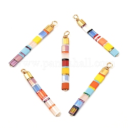 Glass Japanese Seed Beads Pendant, with Eco-Friendly Copper Finding, Mixed Color, 50x5x4mm, Hole: 2.8mm