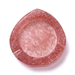 Cenicero de cuarzo rosa natural, con resina, decoración de mesa de oficina en casa, lágrima, 101x99x21mm, diámetro interior: 71x70 mm
