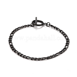 Chapado en iones (ip) 304 pulseras de cadena de acero inoxidable para mujeres o hombres, pulseras de cadena figaro, electroforesis negro, 8 pulgada (20.3 cm)