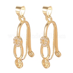 Brass Micro Pave Cubic Zirconia Ice Pick Pinch Bails, Clear, Real 18K Gold Plated, 24x5.8x9mm, Hole: 4.5x3.5mm, Pin: 0.7mm