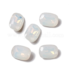 Cabochon con strass in vetro opale k9, punta indietro e posteriore placcato, ottagono rettangolo, bianco opale, 14x10x5mm