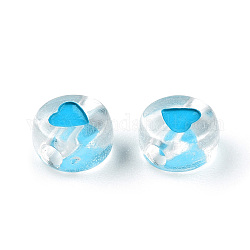 Perle di smalto acrilico trasparente, piatta e rotonda con il cuore, cielo blu profondo, 7x4mm, Foro: 1.8 mm, circa 108000~111000pcs/15000g