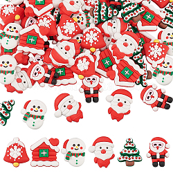 Fingerinspire 60pcs 6 estilos cabujones de silicona, accesorios de joyería de diy, para la Navidad, casa y árbol y campana y santa claus y muñeco de nieve, formas mixtas, 22~24.5x17~21.5x3.5~6mm, 10 piezas / style