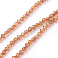 Chapelets de perles de grenat naturel, facette, ronde, orange, 3~3.5mm, Trou: 0.5mm, Environ 115~130 pcs/chapelet, 14.5~16.1 pouce (37~41 cm)