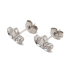 304 Stainless Steel Stud Earring Cabochon Settings, Leaf with Horse Eye Tray, Stainless Steel Color, Tray: 5x2.5mm and 4x2mm, 6.5x10mm, Pin: 0.8mm