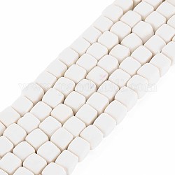 Chapelets de perle en pâte polymère manuel, cube, blanc, 6x6x6mm, Trou: 1.2mm, Environ 62 pcs/chapelet, 14.84 pouce ~ 15.75 pouces (37.7 cm ~ 40 cm)