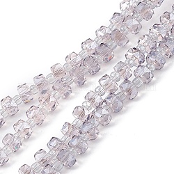 Transparentes cuentas de vidrio electroplate hebras, facetados, rerondana plana, lustre de la perla chapado, cardo, 5.5x3.5~4mm, agujero: 1 mm, aproximamente 100 pcs / cadena, 21.65~22.05 pulgada (55~56 cm)