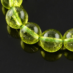 Natural Crackle Quartz Beads Strands, Dyed, Round, Green Yellow, 6mm, Hole: 1mm, about 65pcs/strand, 15.7 inch