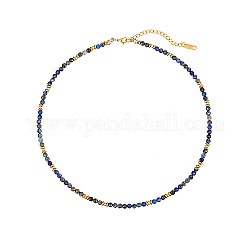 Collares de cuentas de lapislázuli natural para mujer., con fornituras de acero inoxidable, 15.75 pulgada (40 cm)