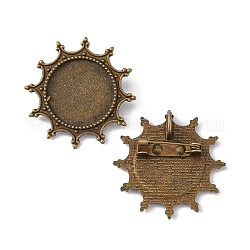 Impostazioni piatti rotondi in stile tibetano spilla cabochon, con Iron pin bar, cadmio & nichel &piombo libero, bronzo antico, vassoio: 20mm, 33x7mm